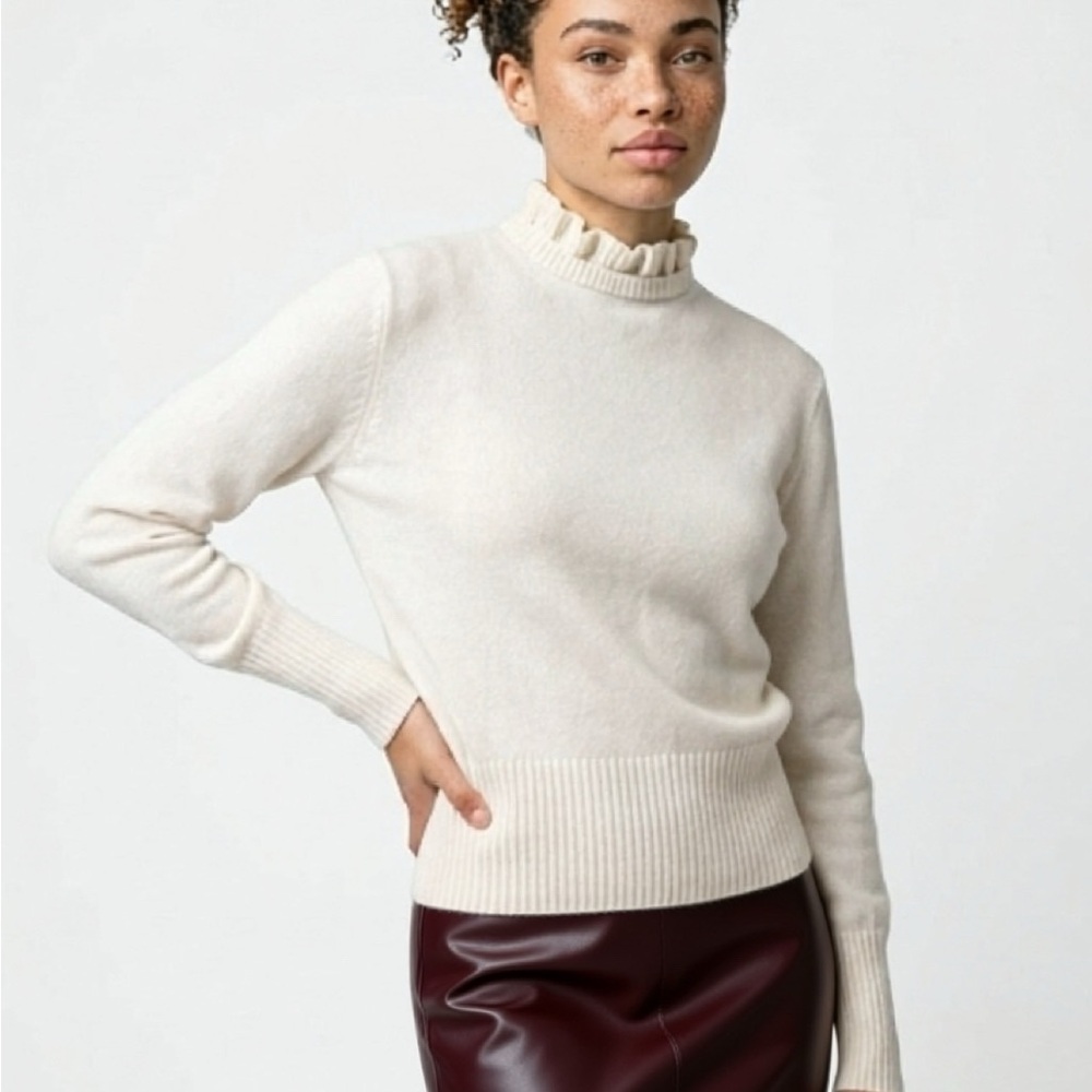 J. Crew Cream Ruffle Mock-Neck Sweater